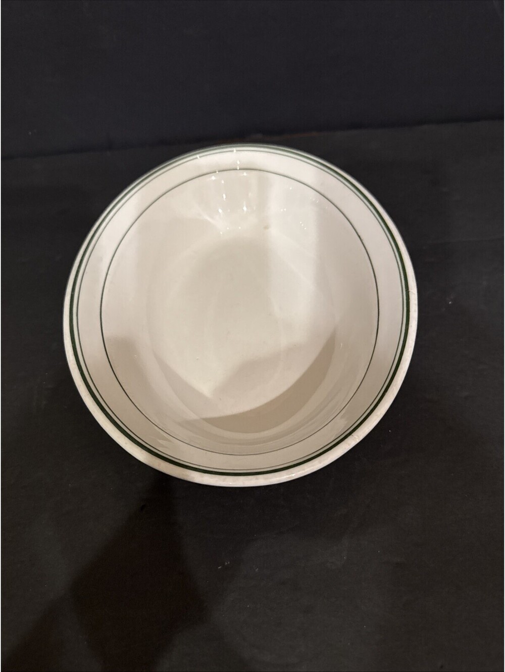 Vintage Sterling China Restaurant Ware Heavy Oval Serving Bowl Green Stripe 9.5”